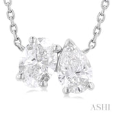 3/4 Ctw Toi Et Moi Oval and Pear Cut Diamond Pendant in 14K White Gold